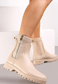 Beżowe Kalosze z Elastyczną Cholewką i Suwakiem Seidle