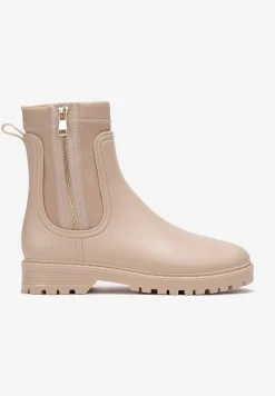 Beżowe Kalosze z Elastyczną Cholewką i Suwakiem Seidle