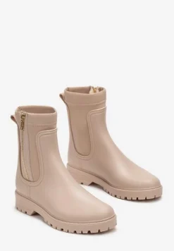 Beżowe Kalosze z Elastyczną Cholewką i Suwakiem Seidle