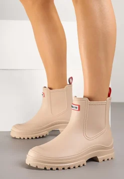 Beżowe Kalosze z Krótką Cholewką w Stylu Sztybletów Laniraea