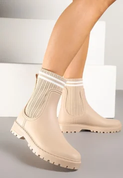 Beżowe Kalosze z Prążkowaną Skarpetkową Cholewką Lanavessa