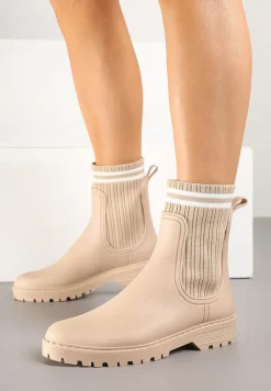 Beżowe Kalosze z Prążkowaną Skarpetkową Cholewką Lanavessa