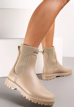 Beżowe Kalosze za Kostkę z Elastyczną Cholewką Vinel