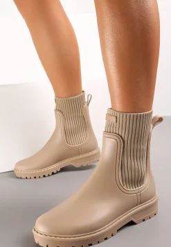 Beżowe Kalosze za Kostkę z Elastyczną Cholewką Vinel