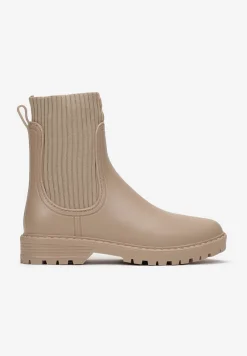 Beżowe Kalosze za Kostkę z Elastyczną Cholewką Vinel