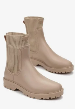 Beżowe Kalosze za Kostkę z Elastyczną Cholewką Vinel
