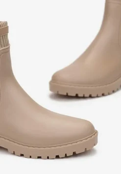 Beżowe Kalosze za Kostkę z Elastyczną Cholewką Vinel