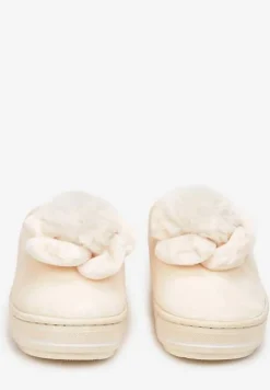 Beżowe Kapcie na Platformie z Pomponem Toro