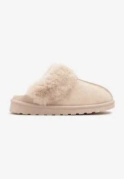 Beżowe Kapcie z Ekozamszu z Futrzaną Wyściółką Zoleti