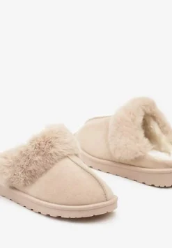 Beżowe Kapcie z Ekozamszu z Futrzaną Wyściółką Zoleti