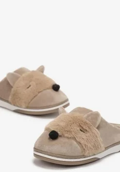 Beżowe Kapcie z Futerkiem i Imitacją Uszu Bervenka