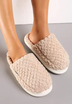 Beżowe Kapcie z Miękkiego Kożuszkowego Futerka Lilissa