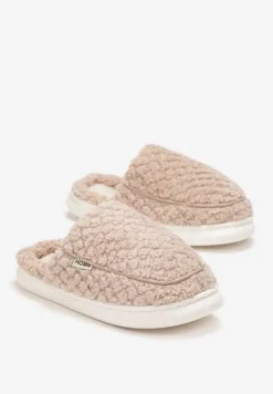 Beżowe Kapcie z Miękkiego Kożuszkowego Futerka Lilissa