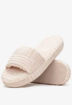 Beżowe Kapcie z Tłoczeniem na Grubej Podeszwie Willatta