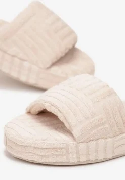 Beżowe Kapcie z Tłoczeniem na Grubej Podeszwie Willatta