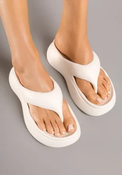 Beżowe Klapki Japonki na Platformie Efaviana