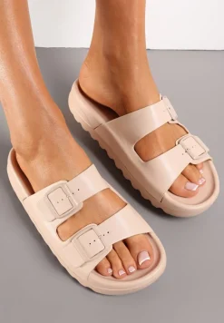 Beżowe Klapki na Grubej Podeszwie z Paskami Eemane