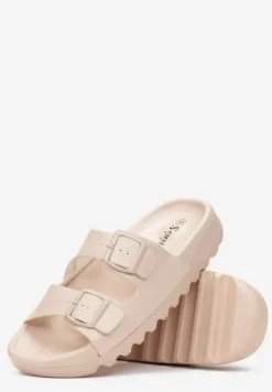 Beżowe Klapki na Grubej Podeszwie z Paskami Eemane