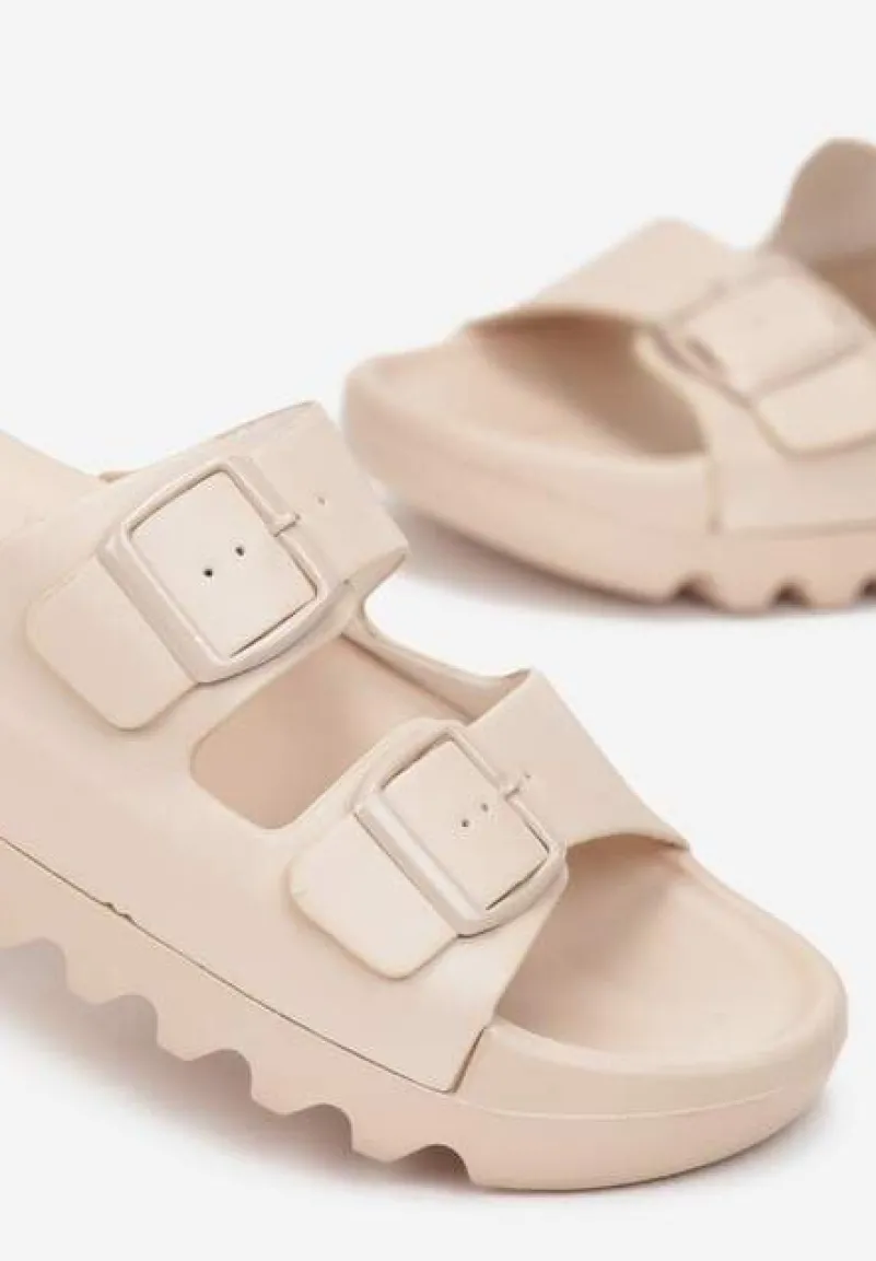 Beżowe Klapki na Grubej Podeszwie z Paskami Eemane