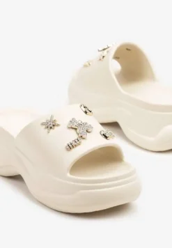 Beżowe Klapki na Grubej Podeszwie z Cyrkoniami Islia