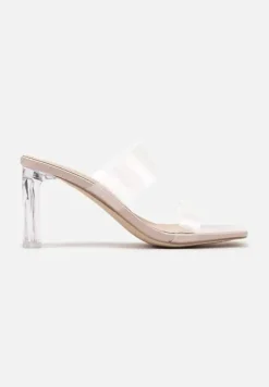 Beżowe Klapki na Obcasie Transparentne Lanathea