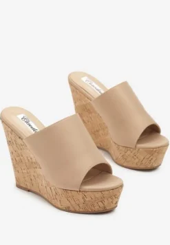 Beżowe Klapki na Platformie i Koturnie Glesana