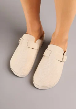 Beżowe Klapki na Platformie Chodaki Ozdobione Klamrą Lilenna