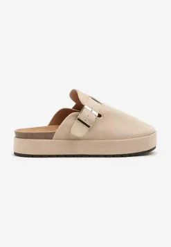 Beżowe Klapki na Platformie Chodaki Ozdobione Klamrą Lilenna