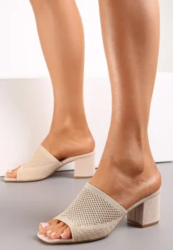 Beżowe Klapki na Słupkowym Obcasie z Przezroczystym Paskiem Makensley