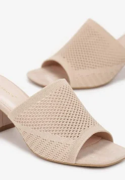 Beżowe Klapki na Słupkowym Obcasie z Przezroczystym Paskiem Makensley