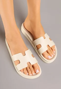 Beżowe Klapki Ozdobione Wycięciami Kinelina