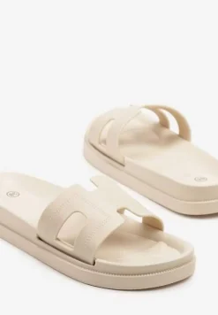Beżowe Klapki Ozdobione Wycięciami Kinelina