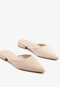 Beżowe Klapki Typu Mule z Noskiem w Szpic Ferraza