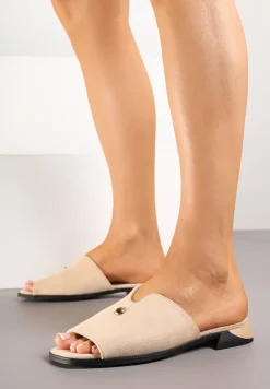 Beżowe Klapki Vices z Ozdobą i Geometryczną Cholewką Tilavira