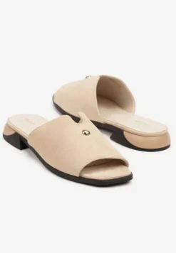 Beżowe Klapki Vices z Ozdobą i Geometryczną Cholewką Tilavira