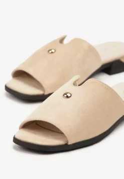 Beżowe Klapki Vices z Ozdobą i Geometryczną Cholewką Tilavira