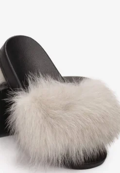 Beżowe Klapki z Futrem Turtlefeather