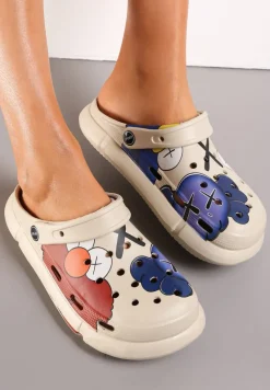 Beżowe Klapki z Gumowej Pianki z Zabudowanym Noskiem z Wycięciami Phethy