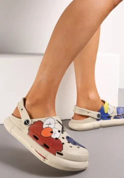 Beżowe Klapki z Gumowej Pianki z Zabudowanym Noskiem z Wycięciami Phethy