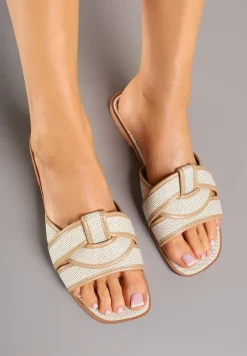 Beżowe Klapki z Ozdobnymi Paskami Silferia