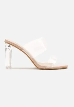 Beżowe Klapki z Transparentnymi Paskami i Słupkiem Galinda