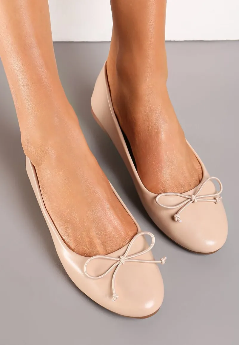 Beżowe Klasyczne Balerinki z Subtelną Kokardką Fanvia