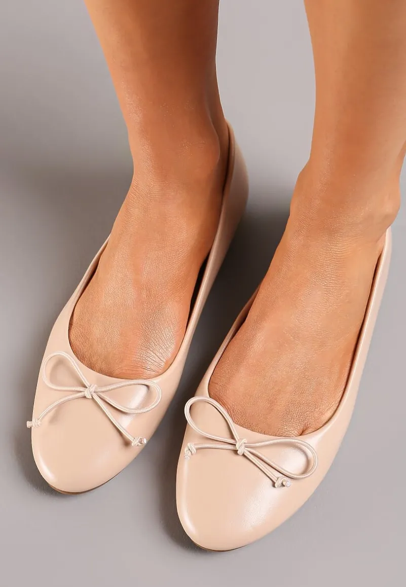 Beżowe Klasyczne Balerinki z Subtelną Kokardką Fanvia
