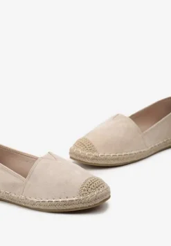Beżowe Klasyczne Espadryle na Płaskiej Plecionej Podeszwie Kavissa