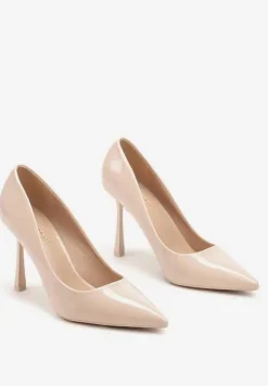 Beżowe Klasyczne Lakierowane Eleganckie Szpilki Emelinae