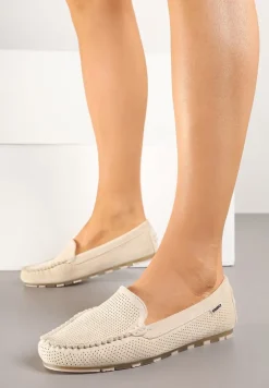 Beżowe Klasyczne Mokasyny z Przeszyciem Wokół Noska Semaneve