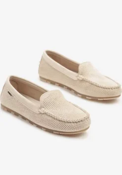 Beżowe Klasyczne Mokasyny z Przeszyciem Wokół Noska Semaneve