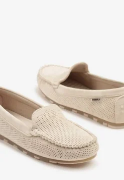 Beżowe Klasyczne Mokasyny z Przeszyciem Wokół Noska Semaneve