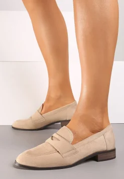 Beżowe Klasyczne Mokasyny Typu Loafersy na Płaskiej Podeszwie Daivina