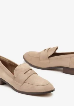 Beżowe Klasyczne Mokasyny Typu Loafersy na Płaskiej Podeszwie Daivina